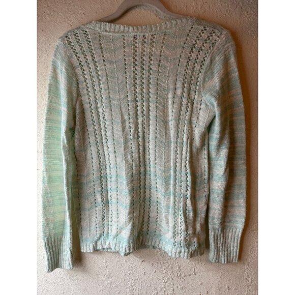 vtg Charming Charlie Womens Mint White Knit long sleeve Sweater Small sheer READ - Picture 6 of 10